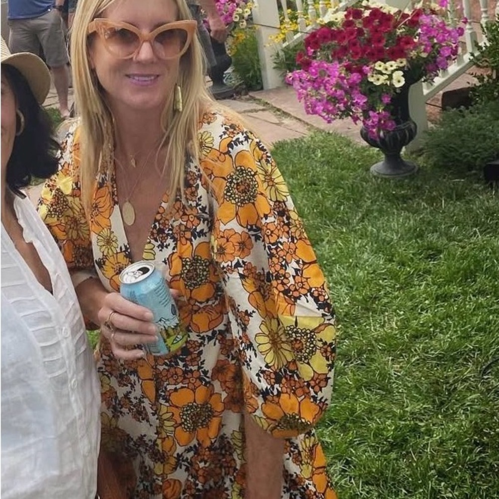 Free People Floral V-Neck Dress with Puff Sleeves and pockets - Picture 8 of 8